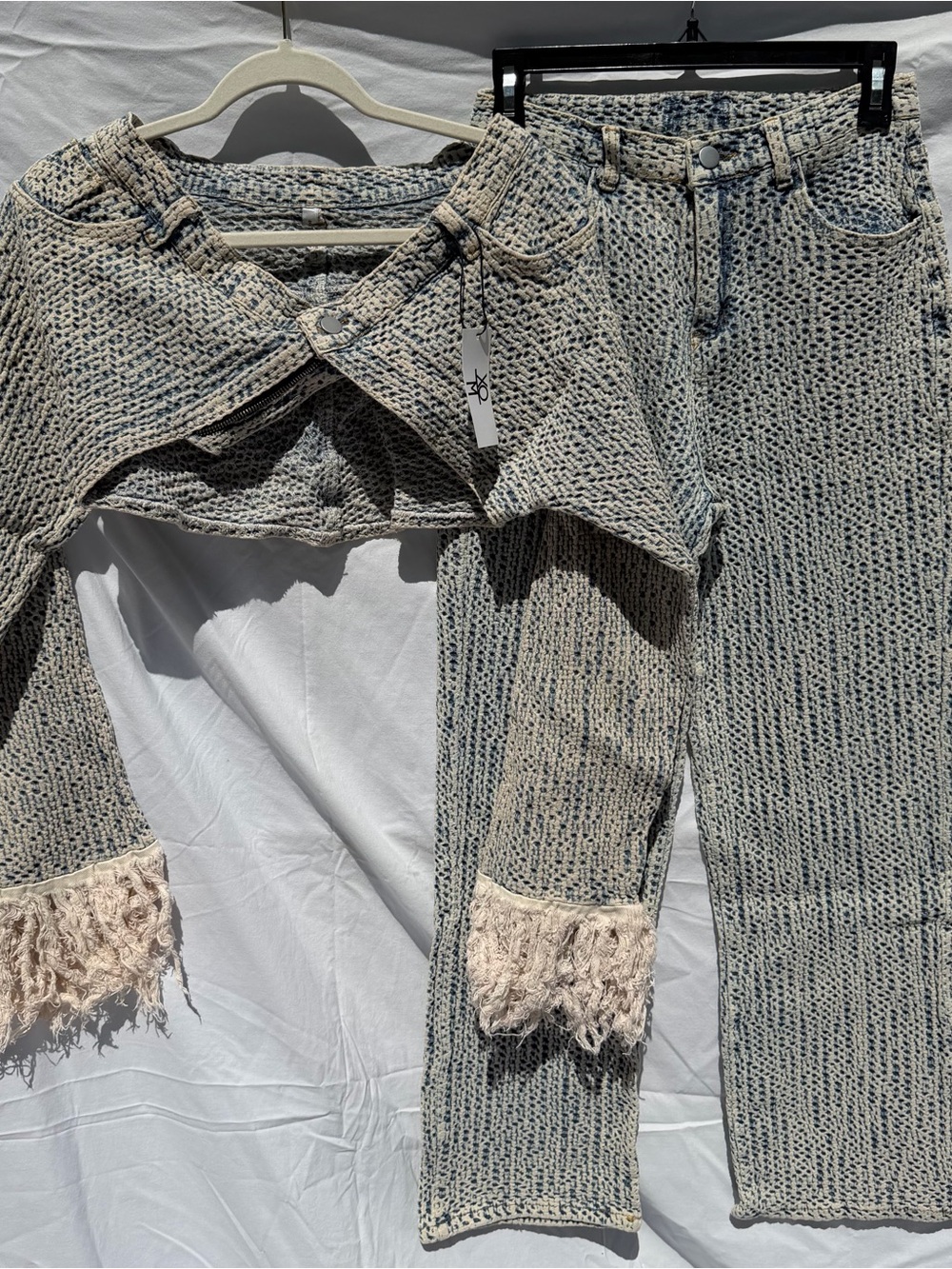 Boutique Denim Knit jacket/jean set in Light Gray - Packaged NWT